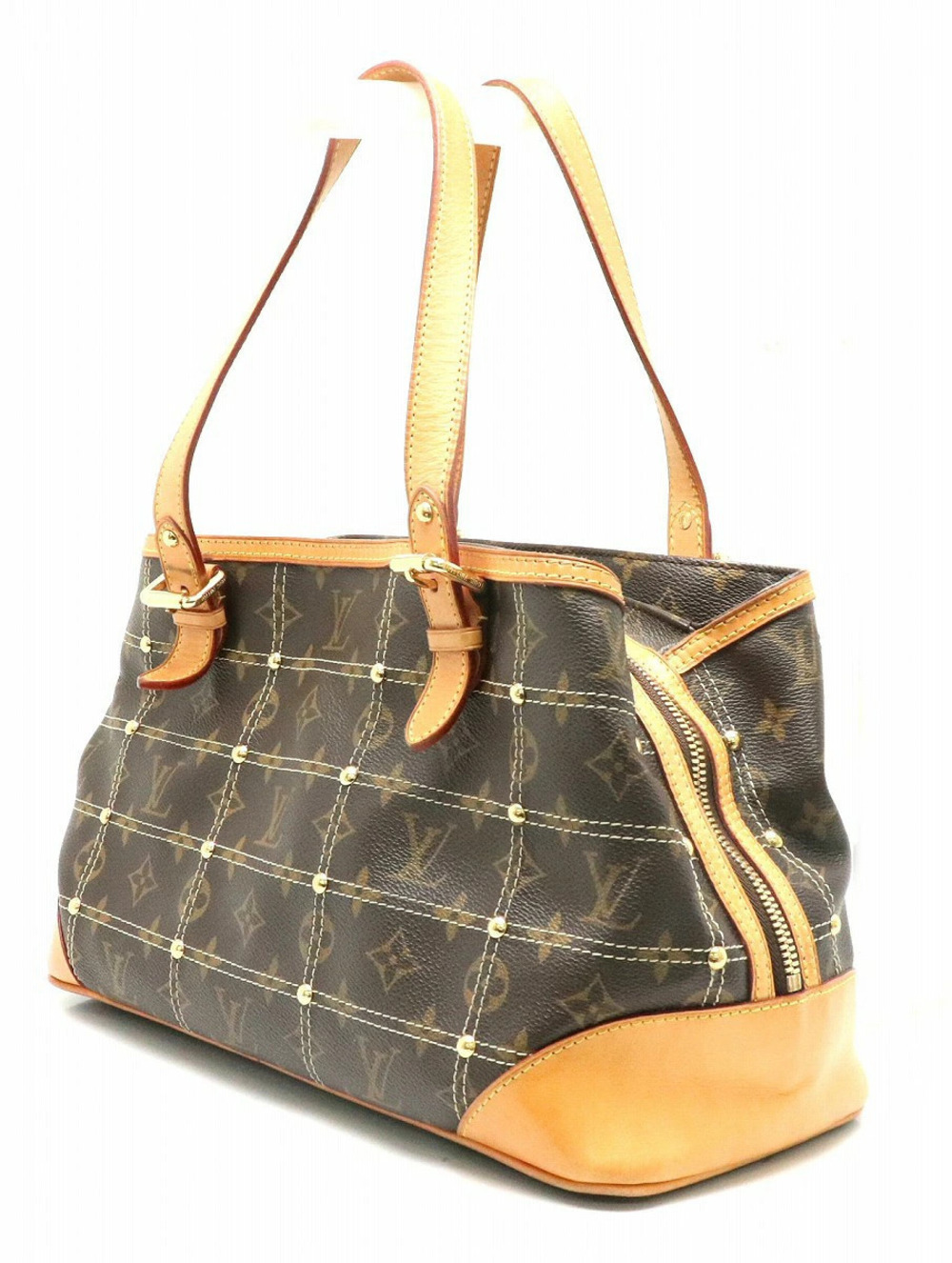 Louis Vuitton Shoulder Rivet Stitch Bag s Monogram Tote Brown